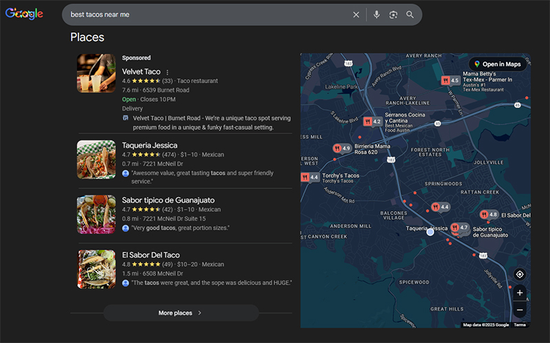 Google Business Profile optimization improving local search rankings for Austin restaurants