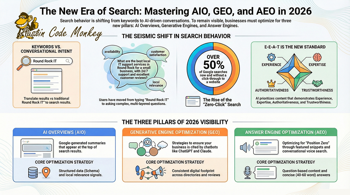Austin Code Monkey's detailed guide to understanding AIO, GEO, and AEO