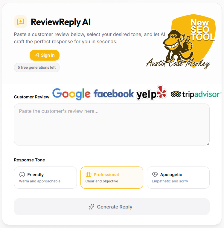 New SEO Tool AI Review Response Generator